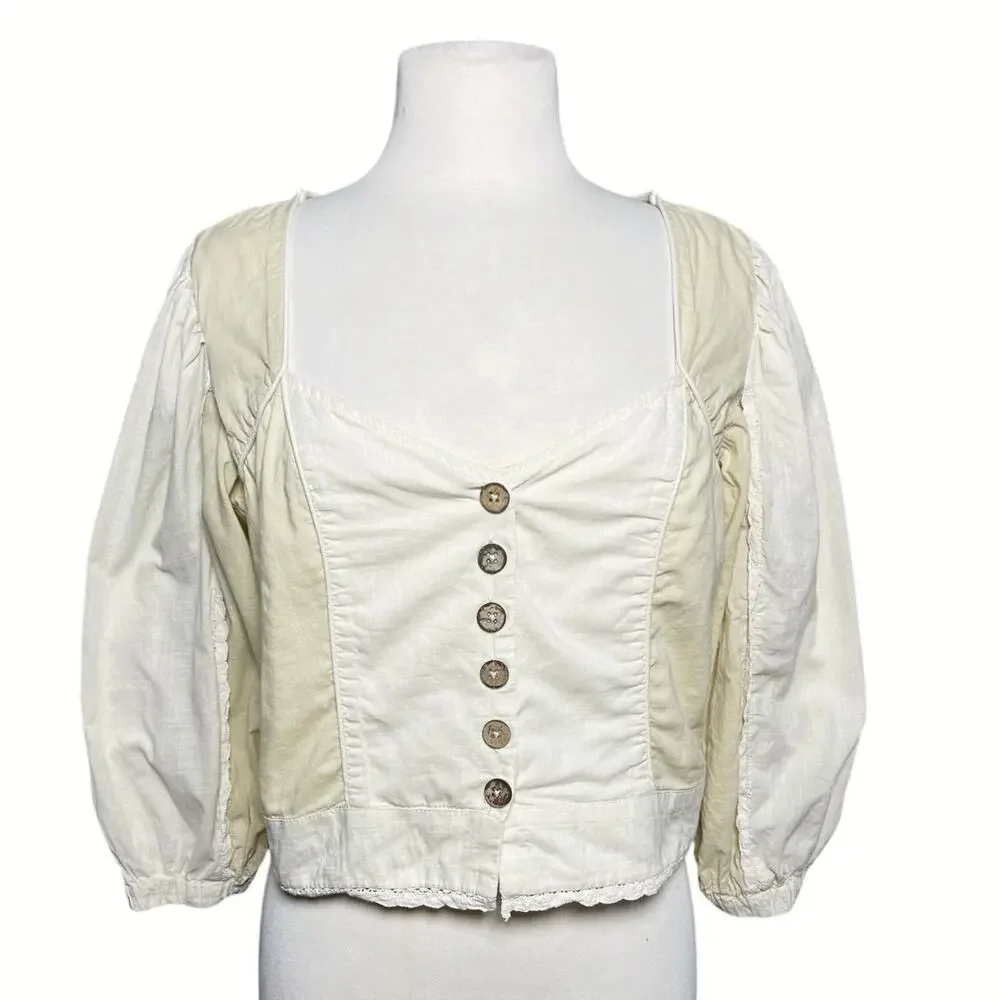 ANTHROPOLOGIE LET ME BE Women’s Boho Puff Sleeve Sweetheart Blouse